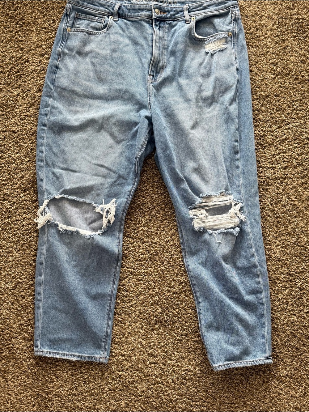 American Eagle Outfitters Light Blue Ripped Mom Jeans - Size 16 Short